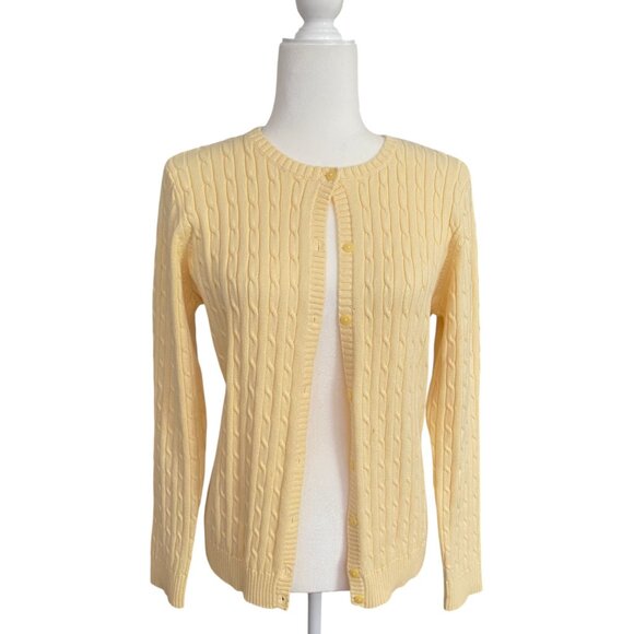 Eddie Bauer Cardigan Cotton Cable Knit Button Down Butter Yellow Grannycore - Picture 1 of 7